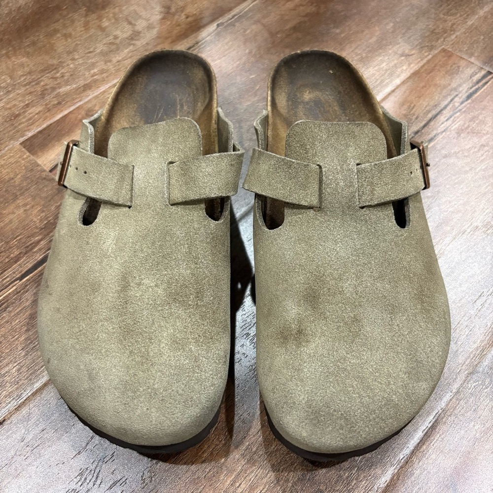 Birkenstock Boston Taupe Suede Leather Clogs Womens 9 9.5 EU 40